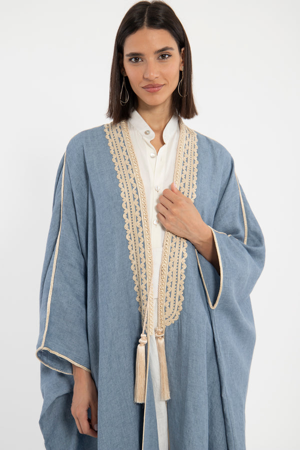 Classic Linen Blue Abaya