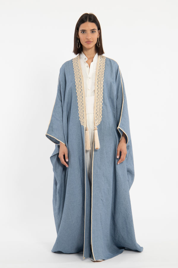 Classic Linen Blue Abaya