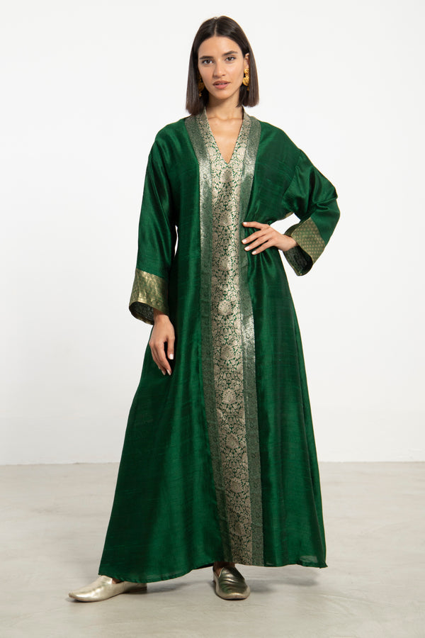 Basma Handwoven Silk Dark Green Dress