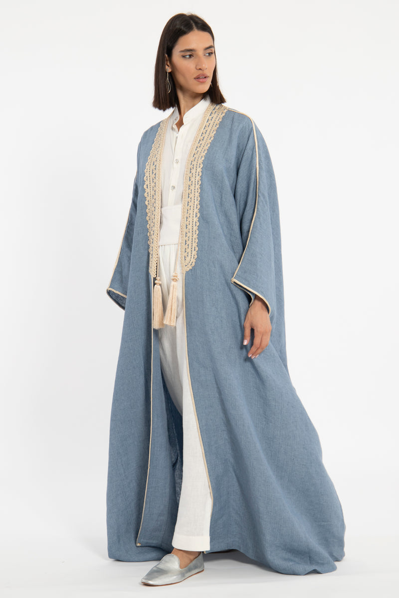 Classic Linen Blue Abaya