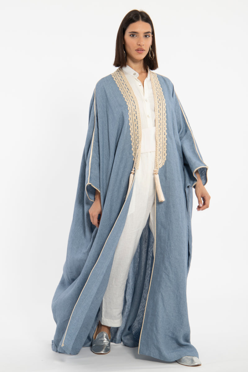 Classic Linen Blue Abaya