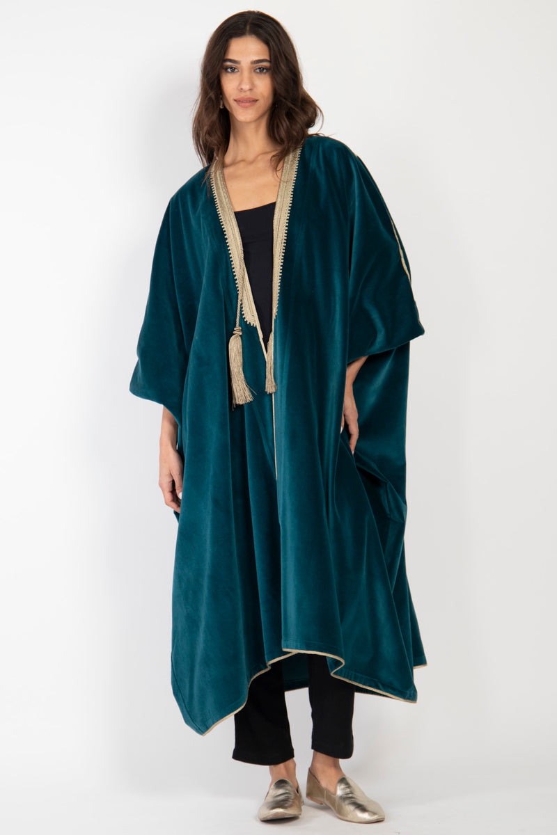 Aida Cotton Velvet Teal Abaya