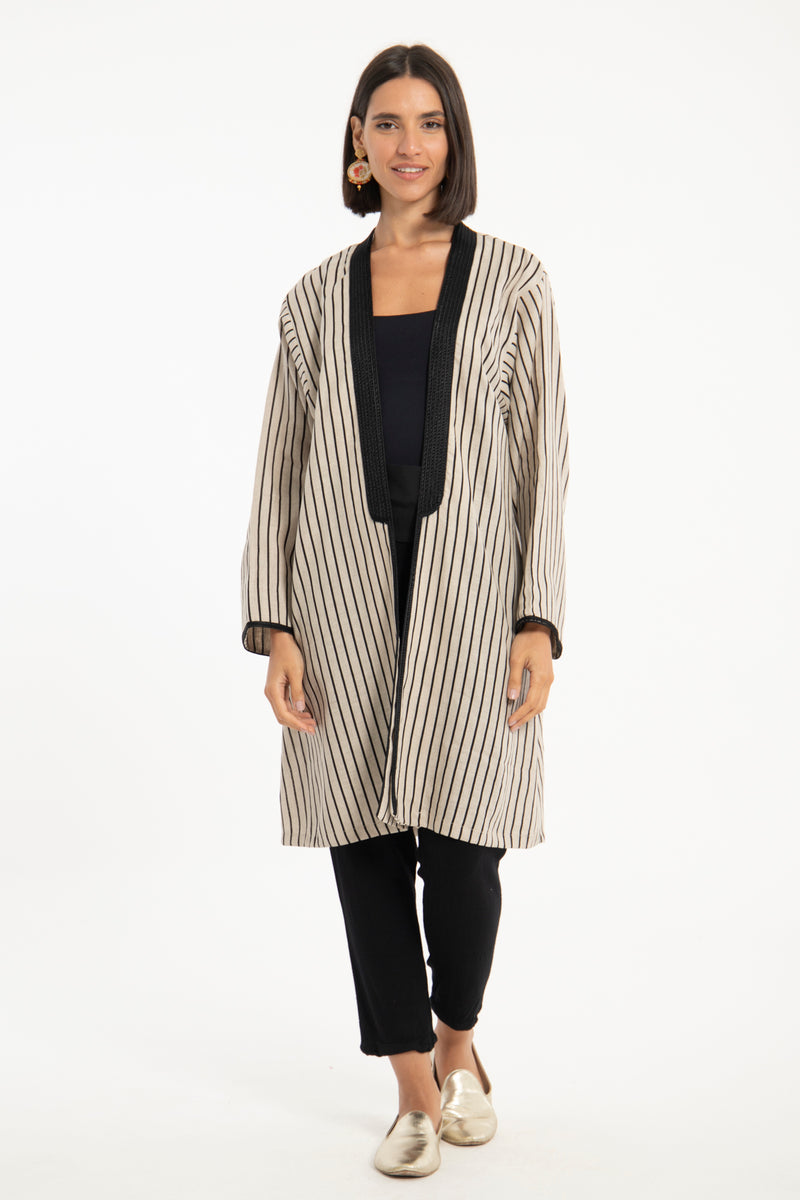 Classic Linen Striped Short Abaya