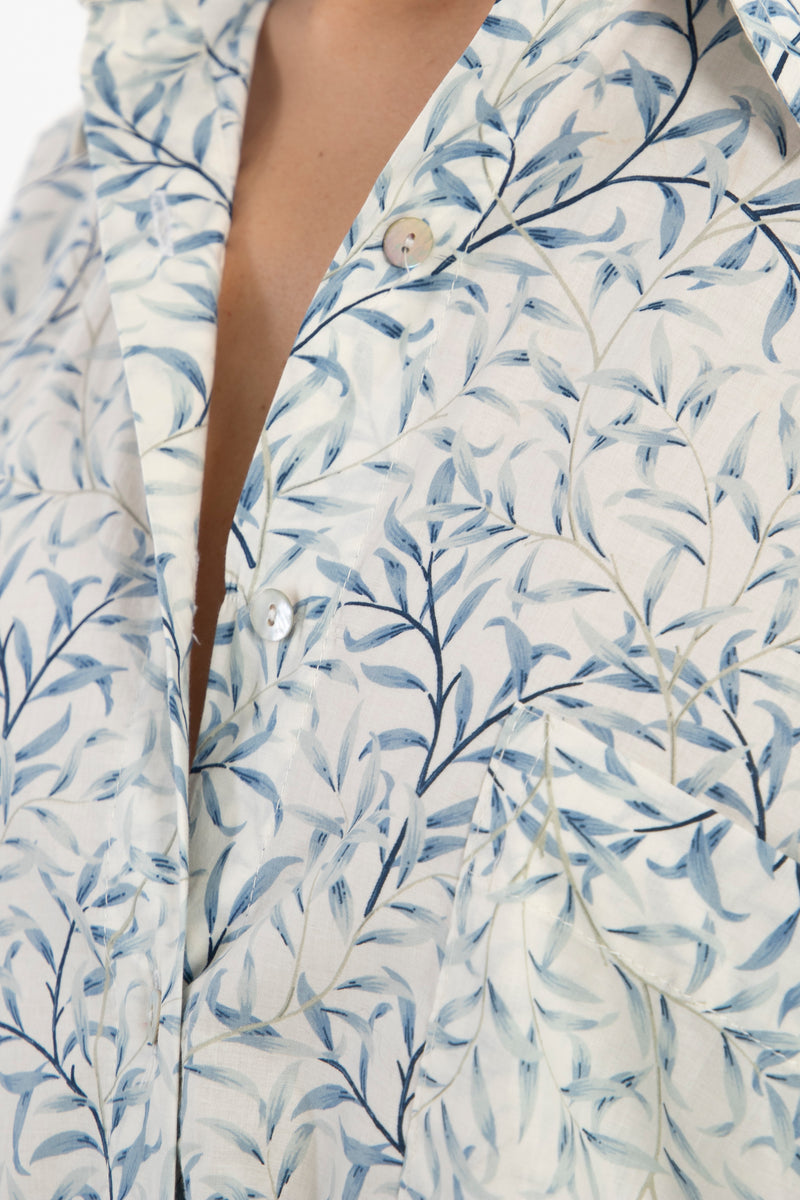 Azza Cotton Blue Leaves Shirt