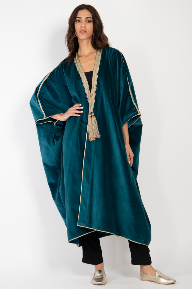 Aida Cotton Velvet Teal Abaya