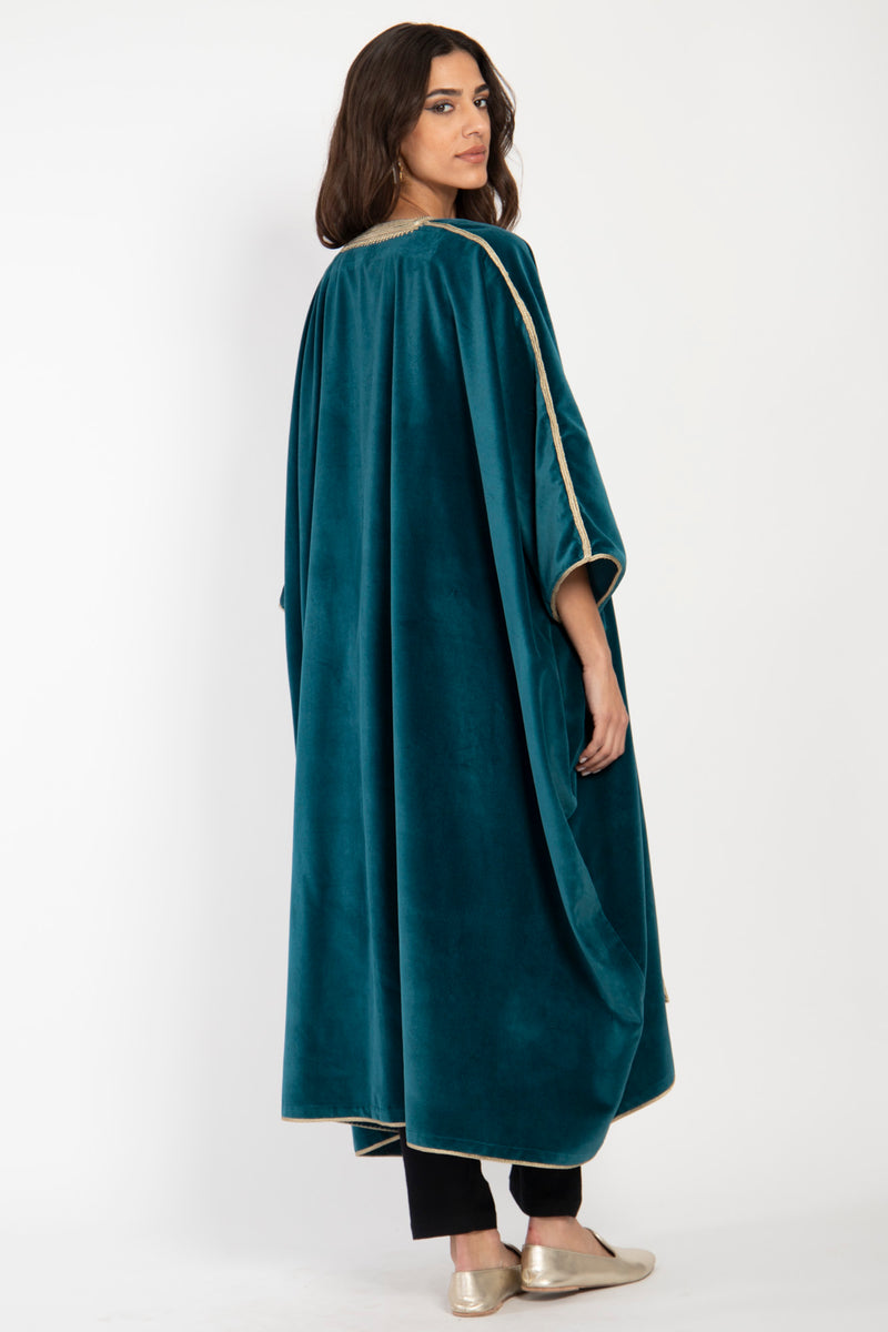 Aida Cotton Velvet Teal Abaya