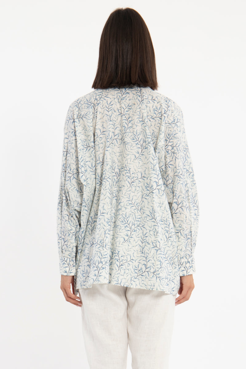 Azza Cotton Blue Leaves Shirt
