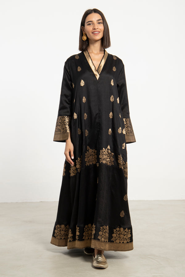 One-Of-a-Kind Soula Silk Black & Gold Dress