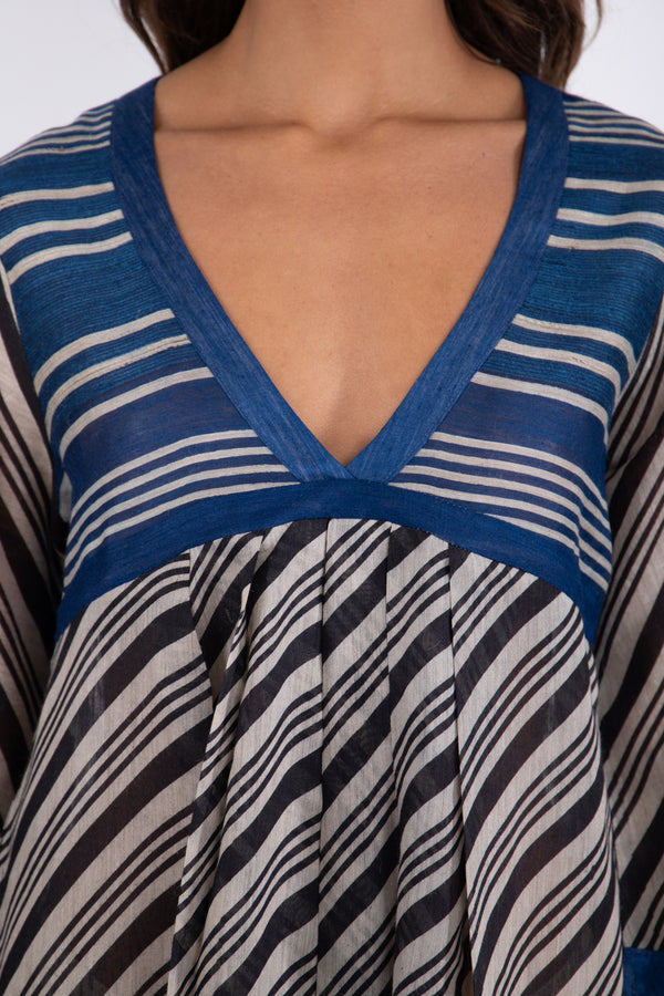 Aida Silk Striped Blue and Black Dress