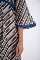 Aida Silk Striped Blue and Black Dress