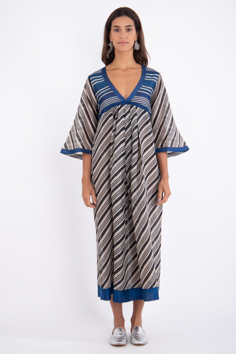 Aida Silk Striped Blue and Black Dress