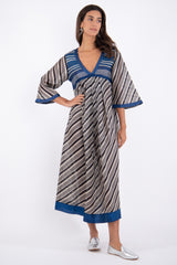 Aida Silk Striped Blue and Black Dress