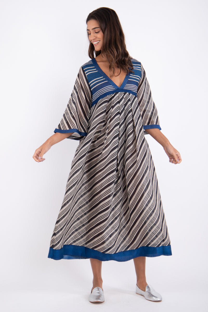 Aida Silk Striped Blue and Black Dress