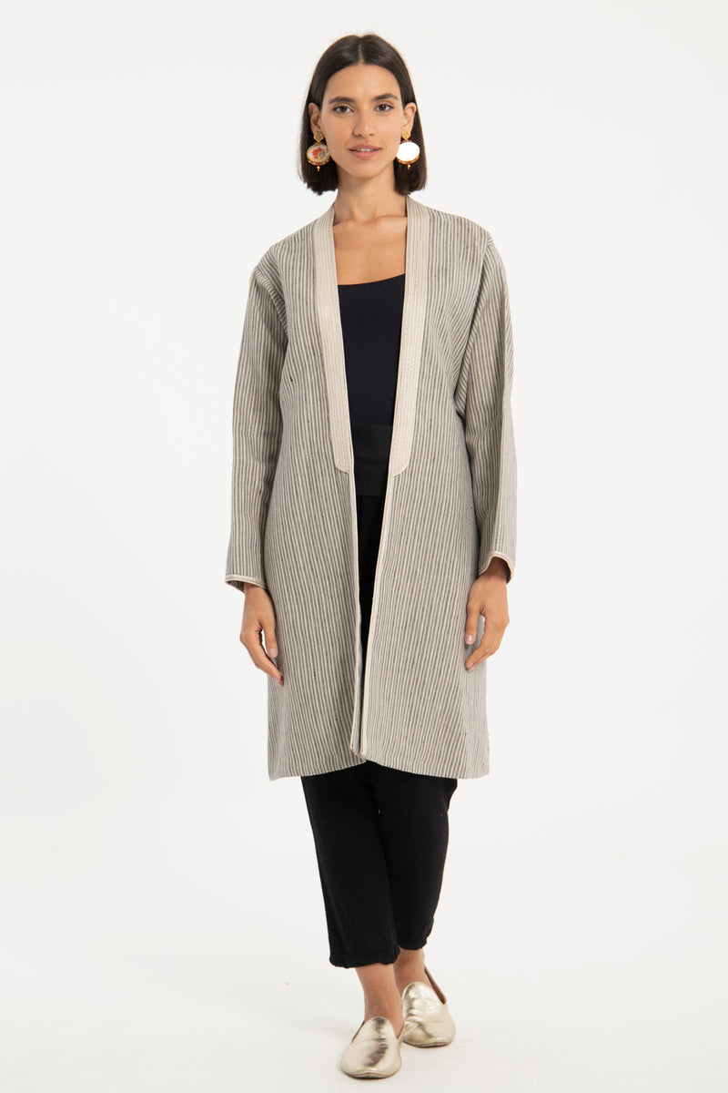 Classic Linen Striped Short Abaya