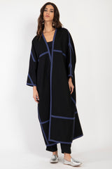 Moghrabiye Velvet Black & Blue Abaya