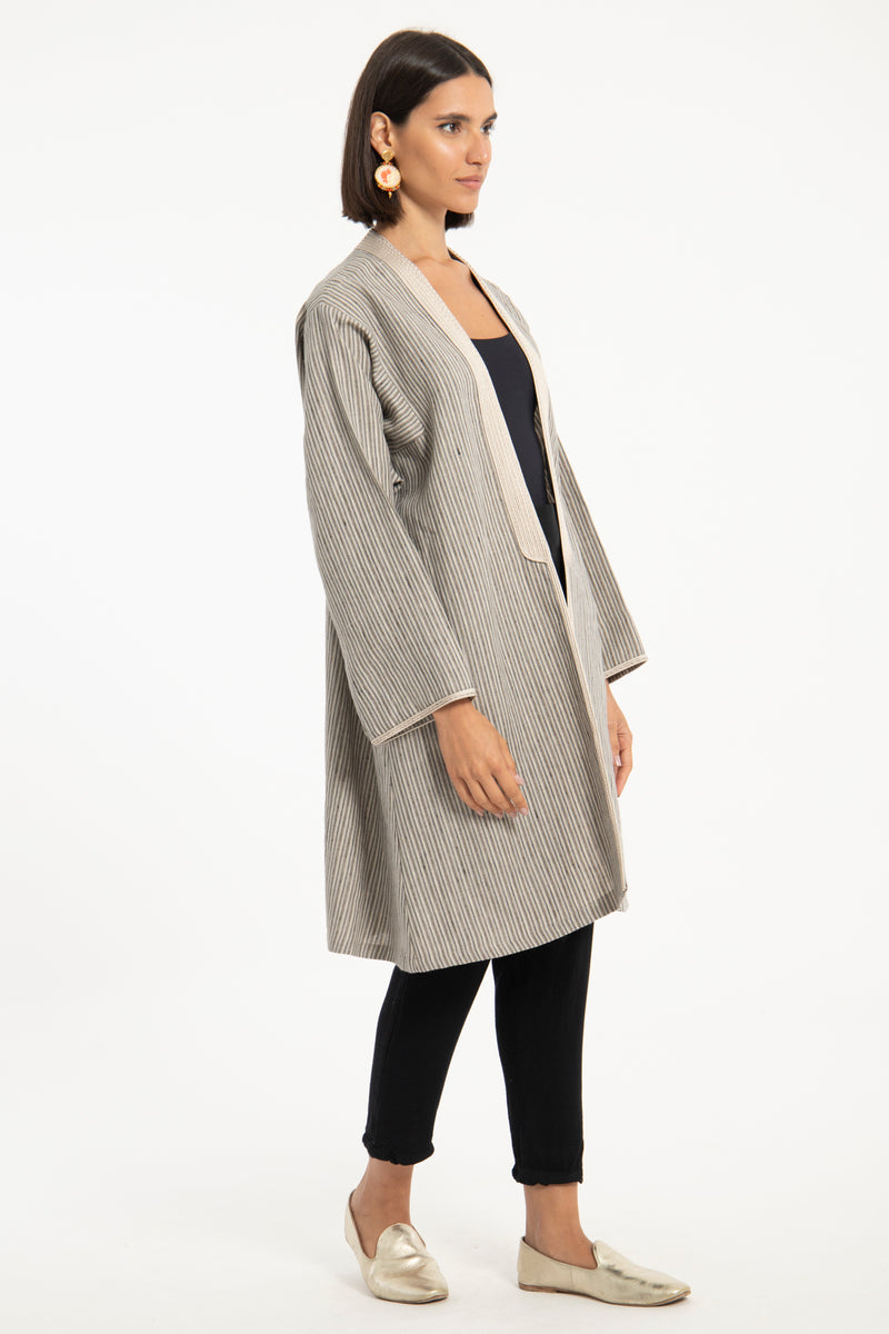 Classic Linen Striped Short Abaya