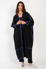 Moghrabiye Velvet Black & Blue Abaya