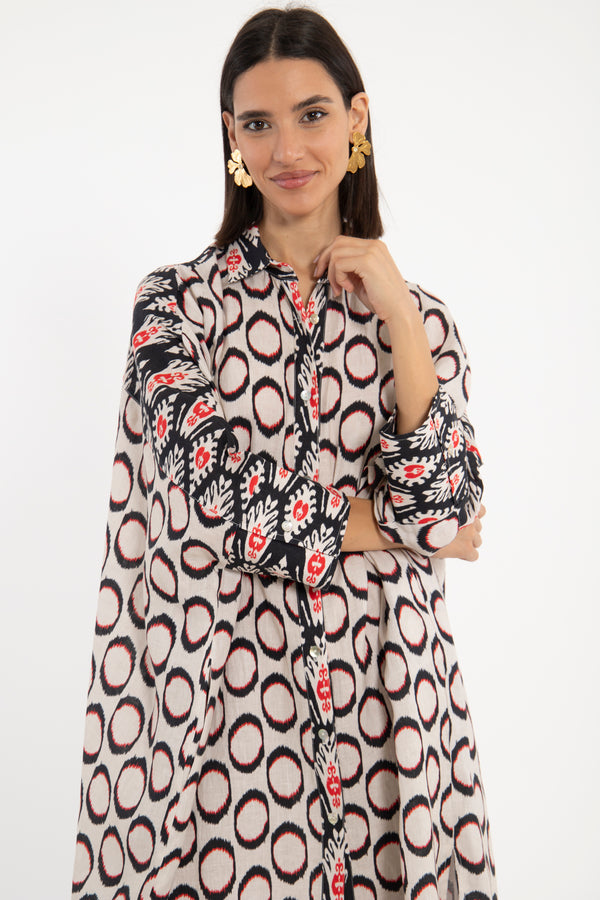 Hiba Linen Printed Ikat Dress