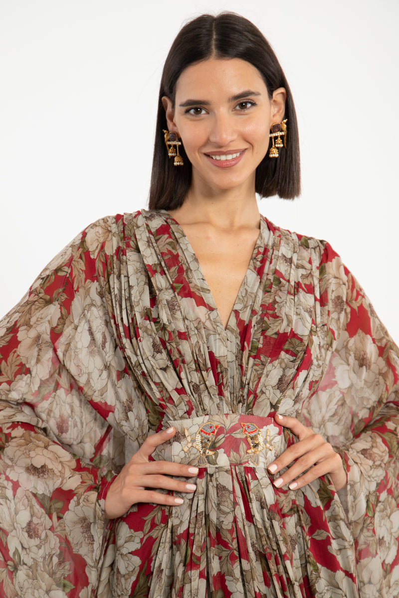 Farah Silk Crepe Floral Dress