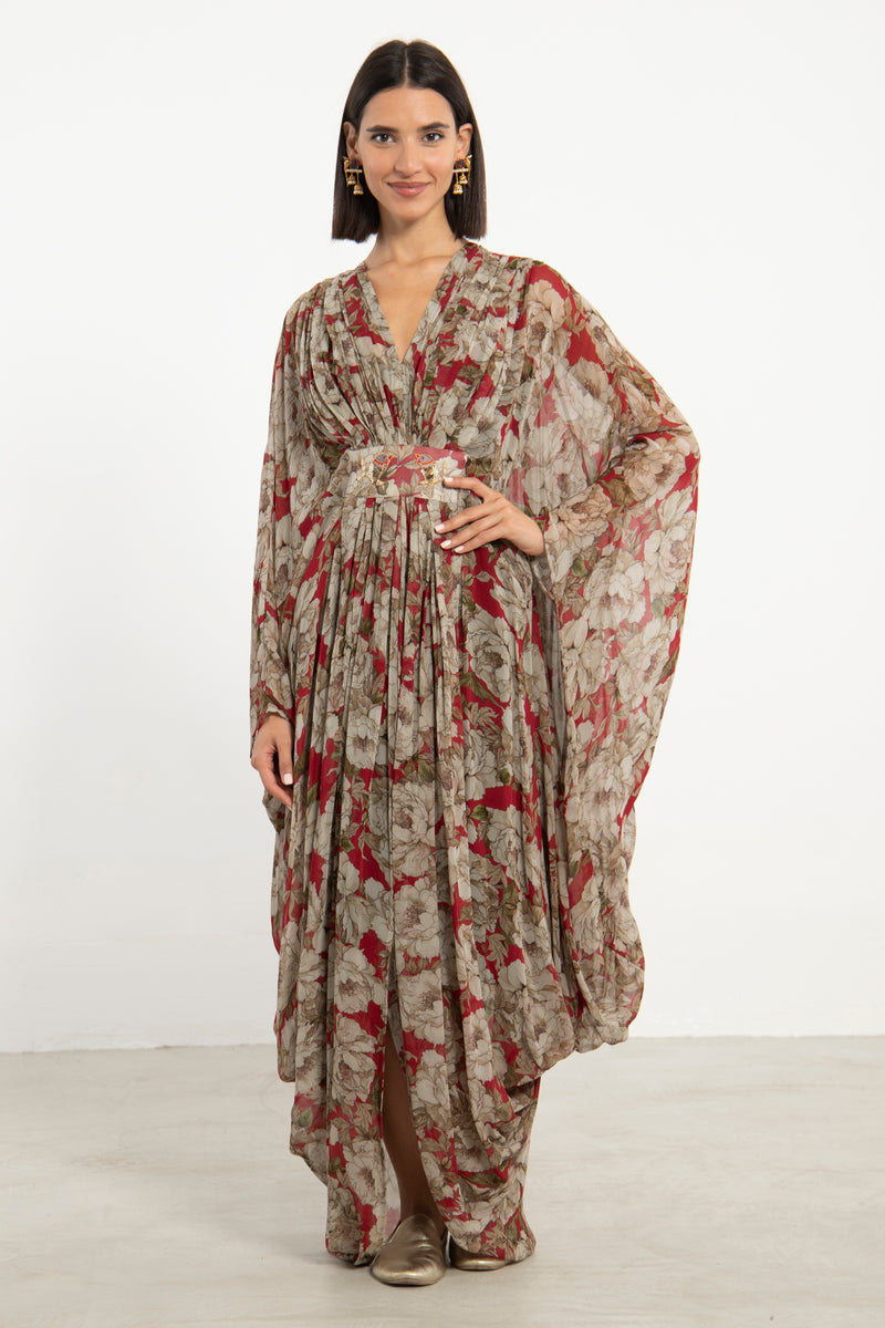 Farah Silk Crepe Floral Dress