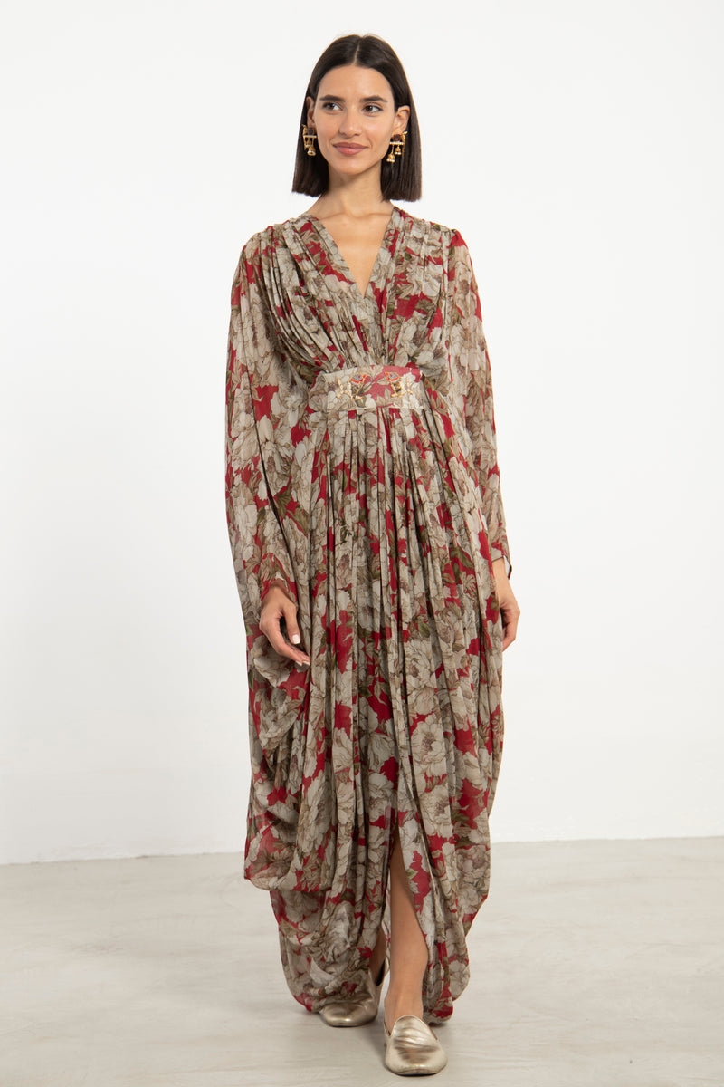 Farah Silk Crepe Floral Dress