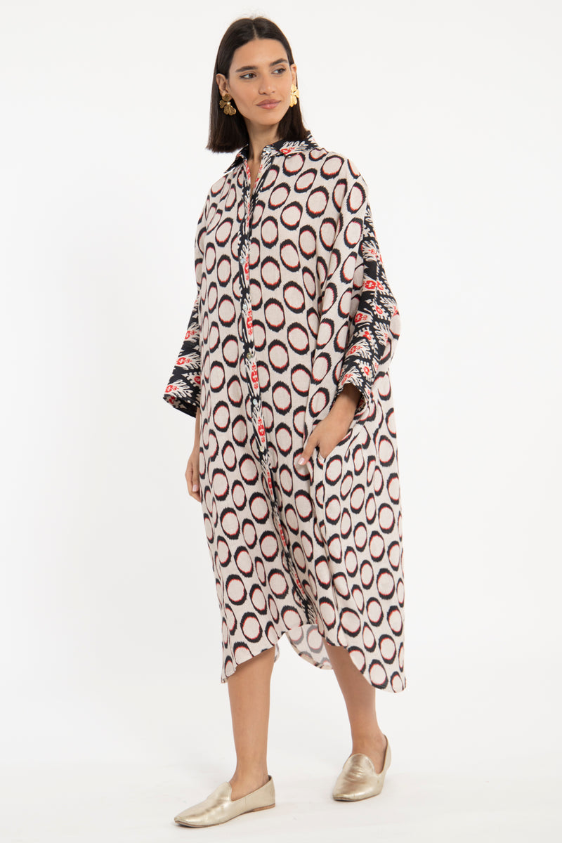 Hiba Linen Printed Ikat Dress