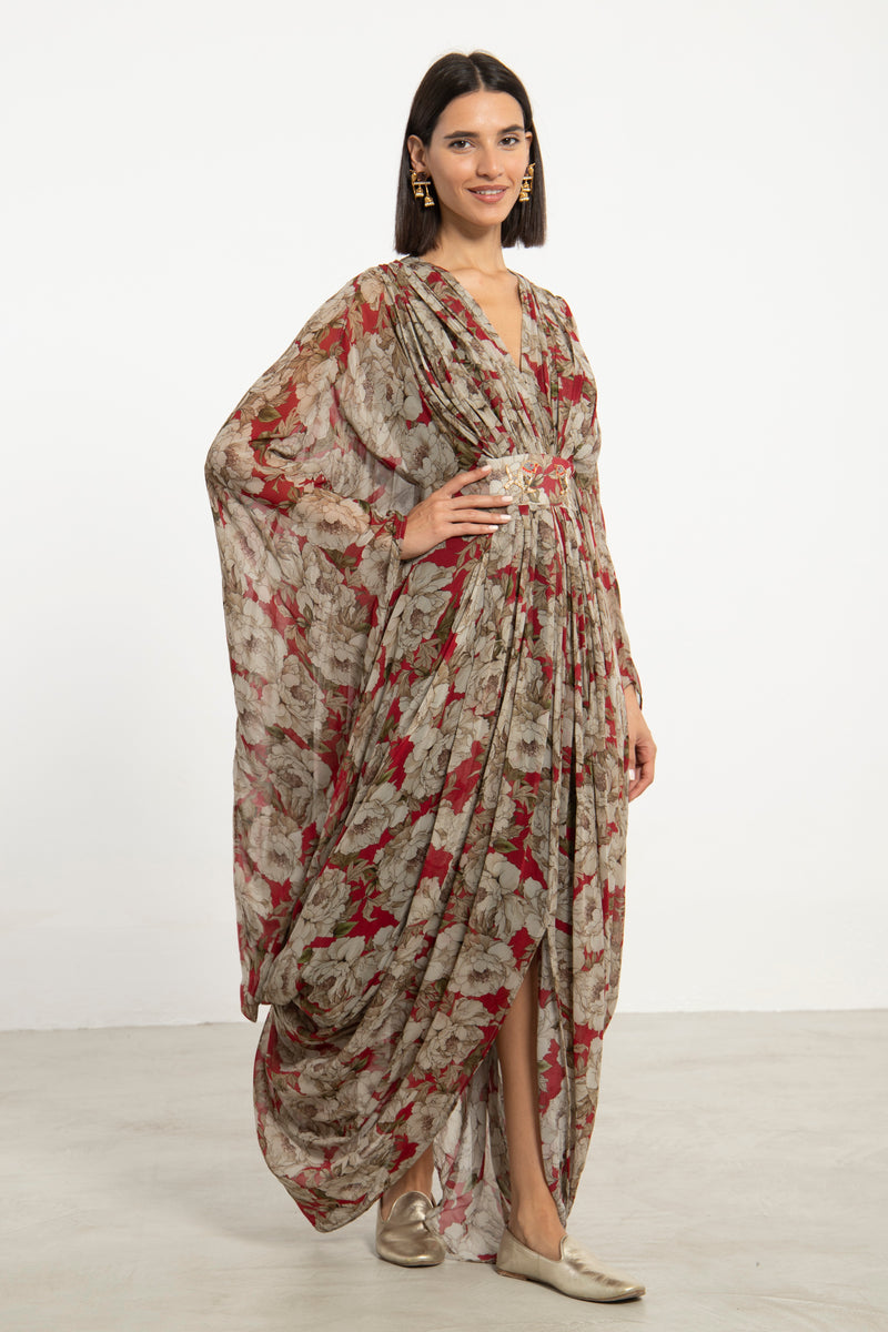 Farah Silk Crepe Floral Dress