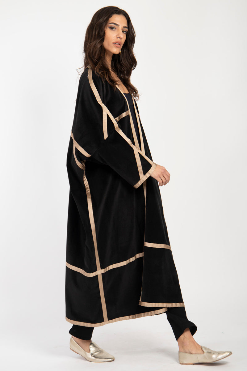 Moghrabiye Velvet Black & Gold Abaya