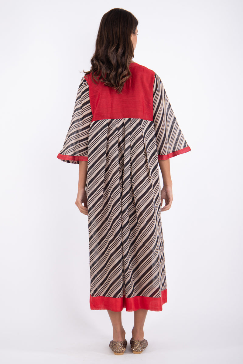 Aida Silk Striped Red & Black Dress