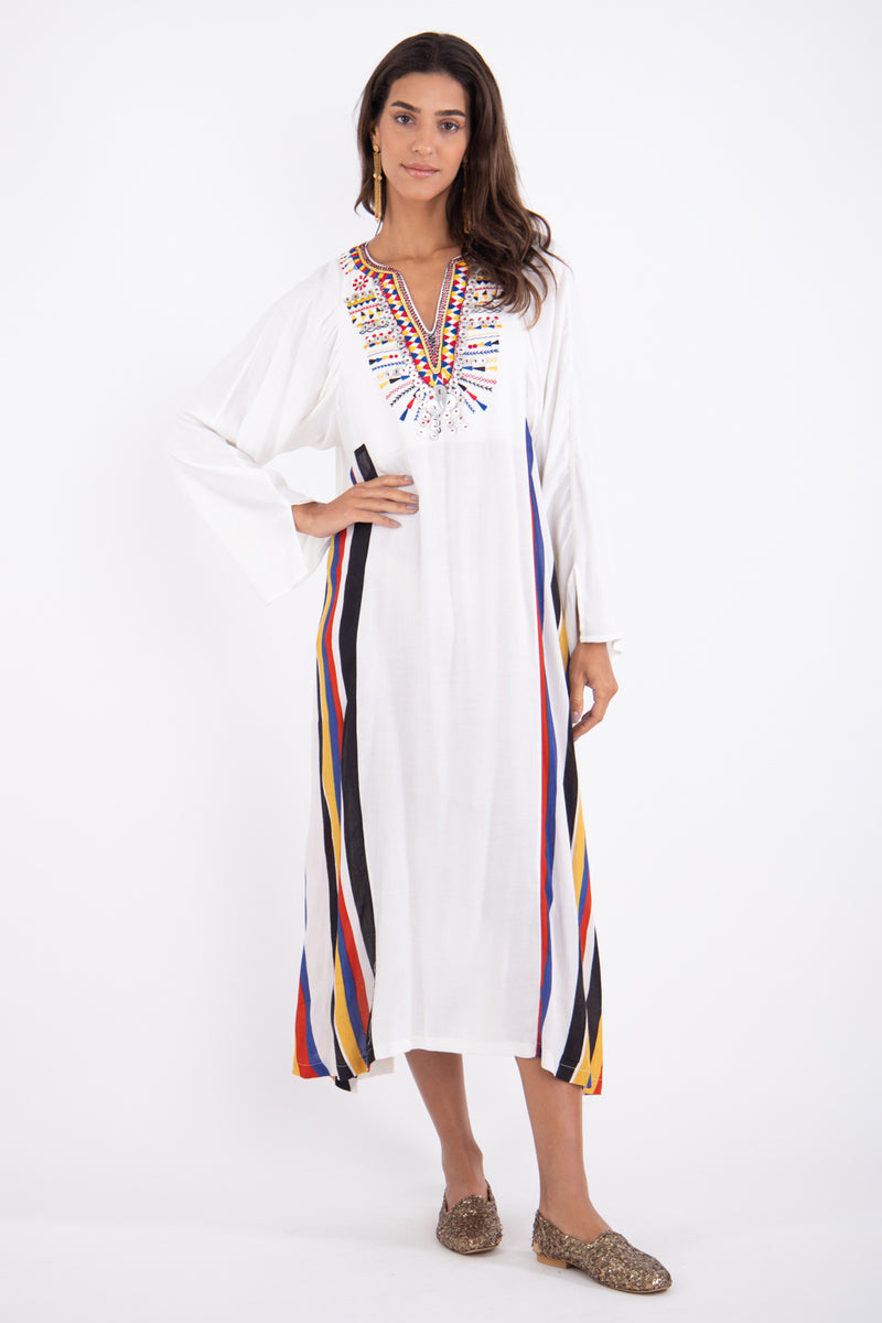 Siwa Fine Wool Embroidered White Dress