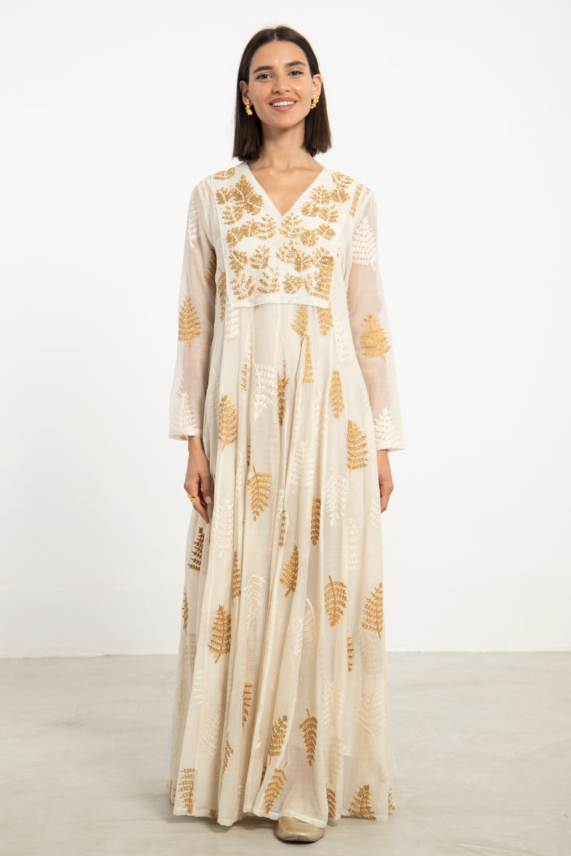 Zeina Cotton Silk Off-White Dress