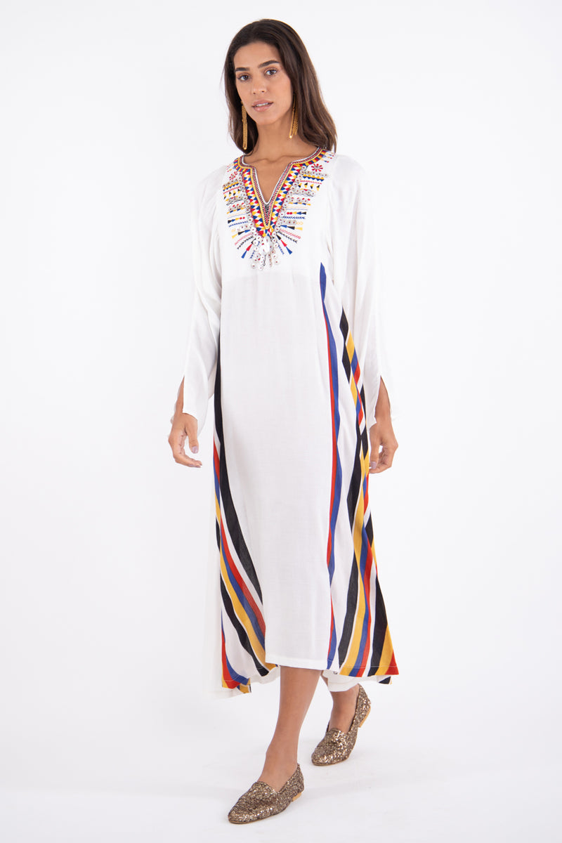 Siwa Fine Wool Embroidered White Dress