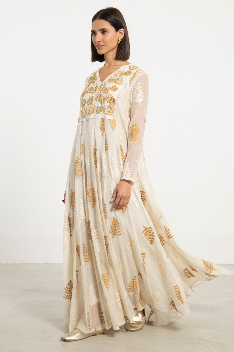 Zeina Cotton Silk Off-White Dress