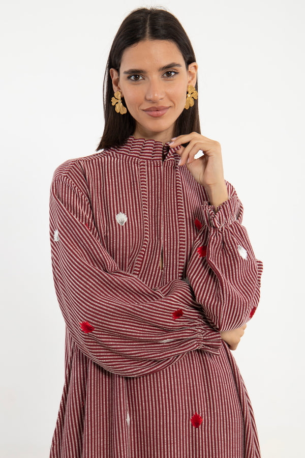 Jalila Cotton Embroidered Striped Dress