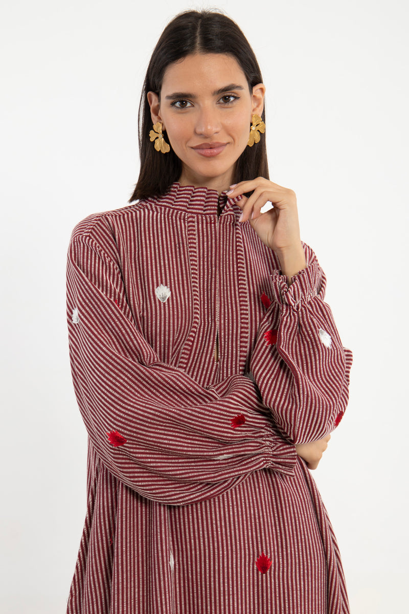 Jalila Cotton Embroidered Striped Dress