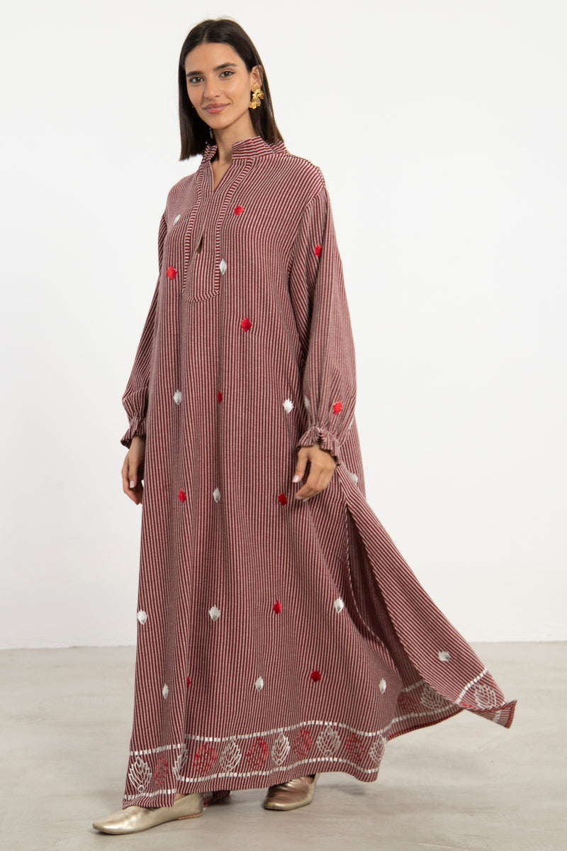 Jalila Cotton Embroidered Striped Dress
