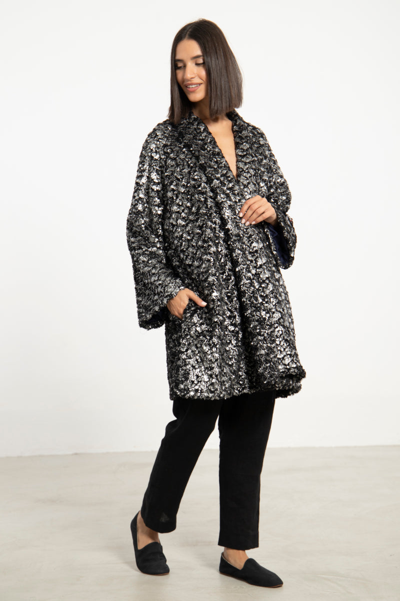 Magda Jacquard Grey Metallic Jacket