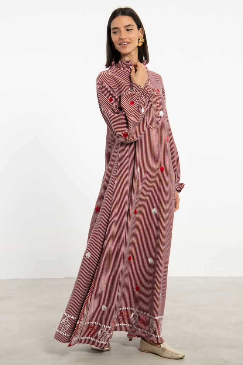Jalila Cotton Embroidered Striped Dress