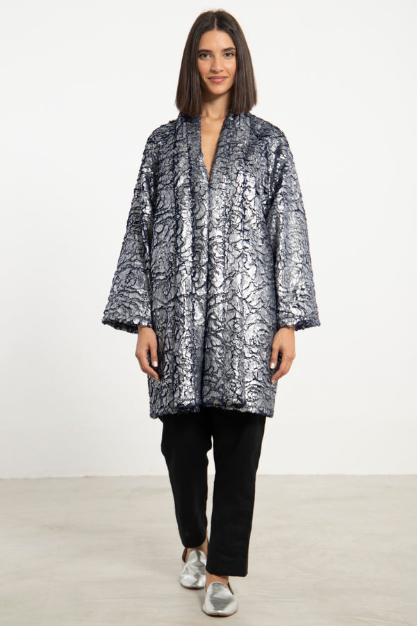 Magda Jacquard Blue Metallic Jacket