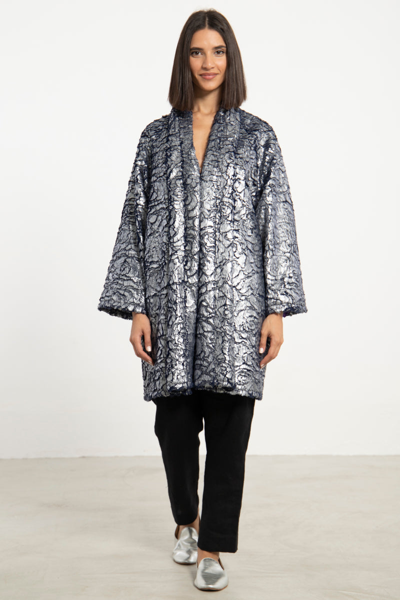 Magda Jacquard Blue Metallic Jacket