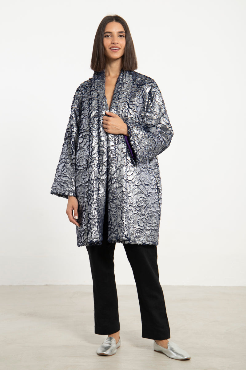Magda Jacquard Blue Metallic Jacket