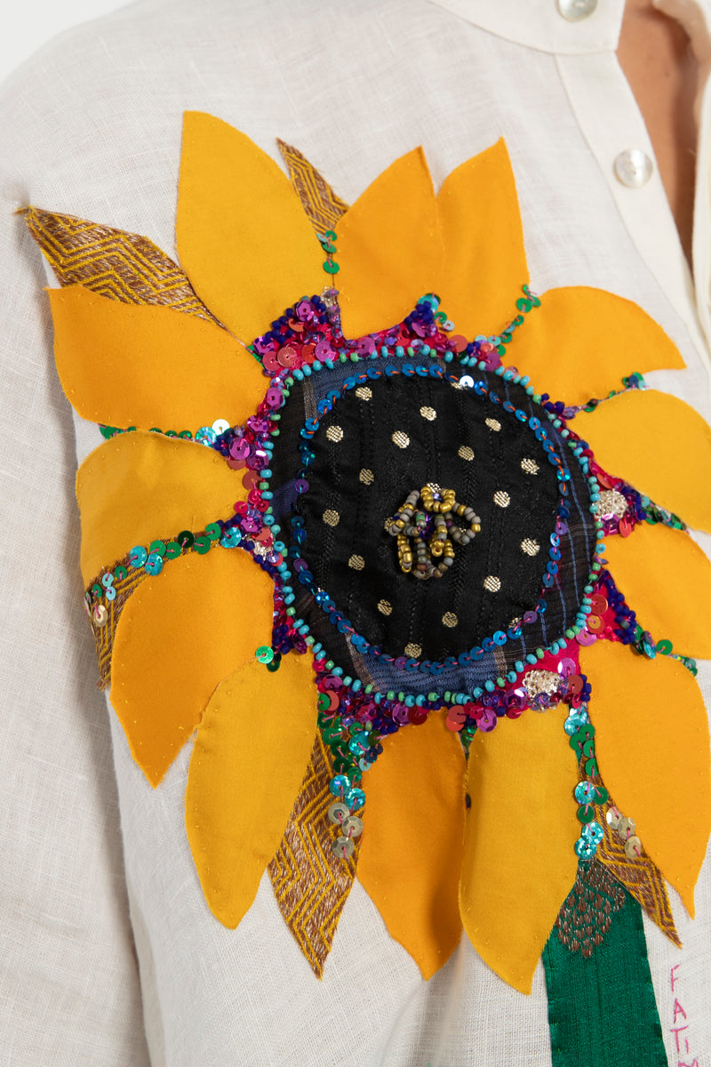 One-Of-A-Kind Helen Sunflower Linen Dress