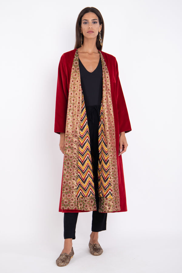 Malaki Velvet Dark Red Coat