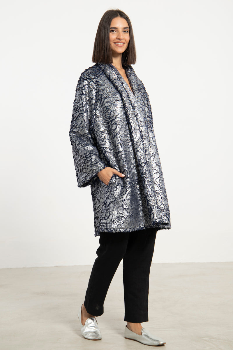 Magda Jacquard Blue Metallic Jacket