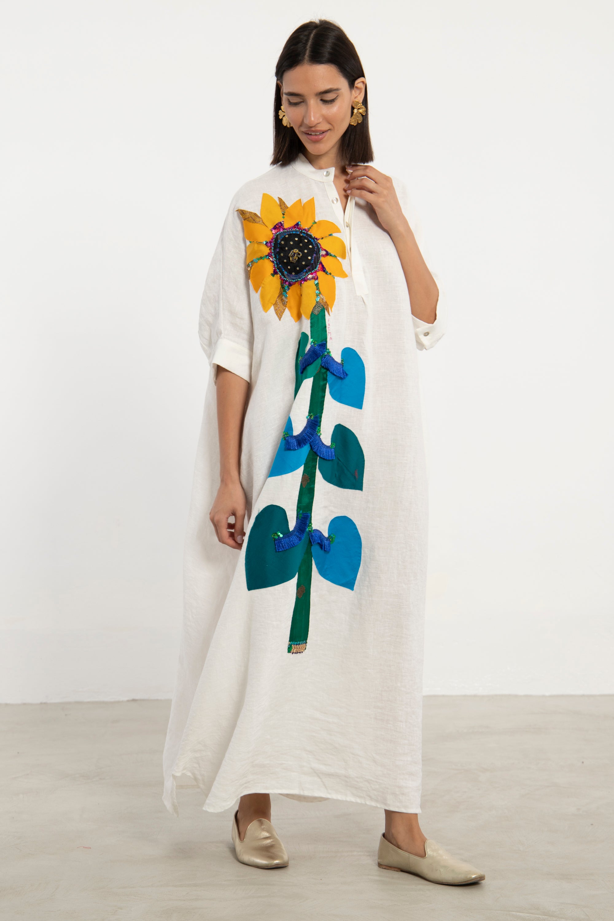 One-Of-A-Kind Helen Sunflower Linen Dress One-Of-A-Kind Helen Sunflower Linen Dress