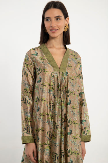 Jamila Printed Silk Green Floral Dress