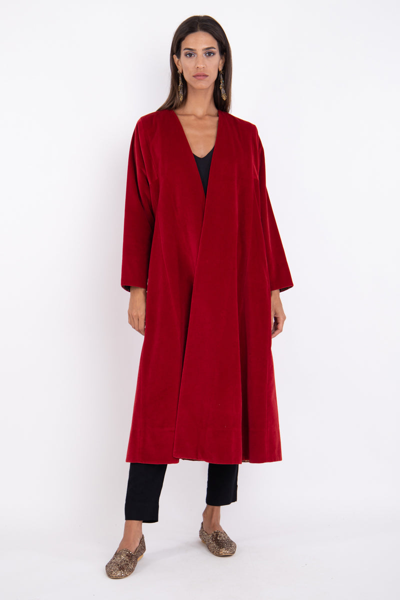 Malaki Velvet Dark Red Coat