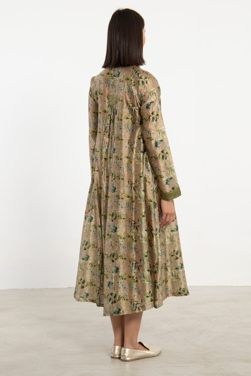 Jamila Printed Silk Green Floral Dress