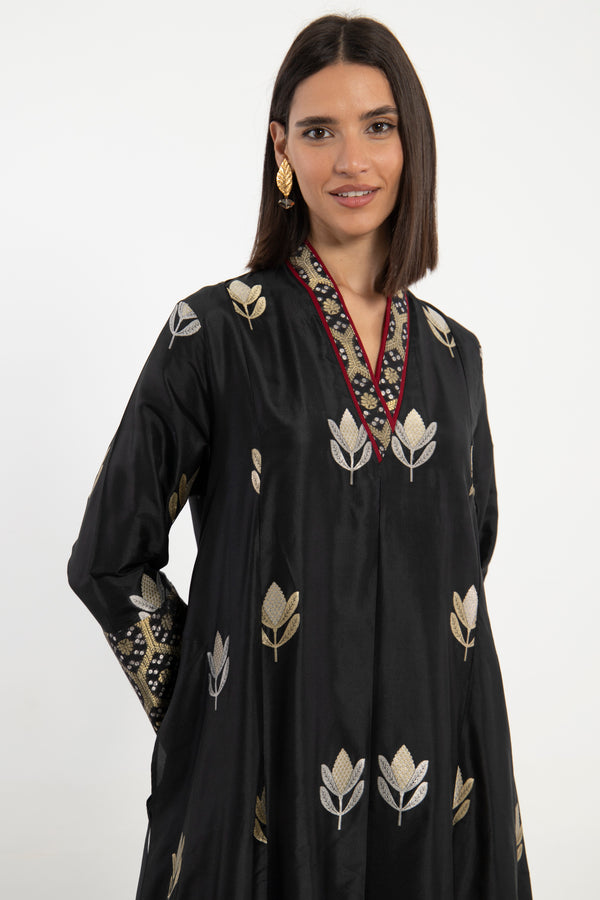 Soula Silk Black Embroidered Kaftan
