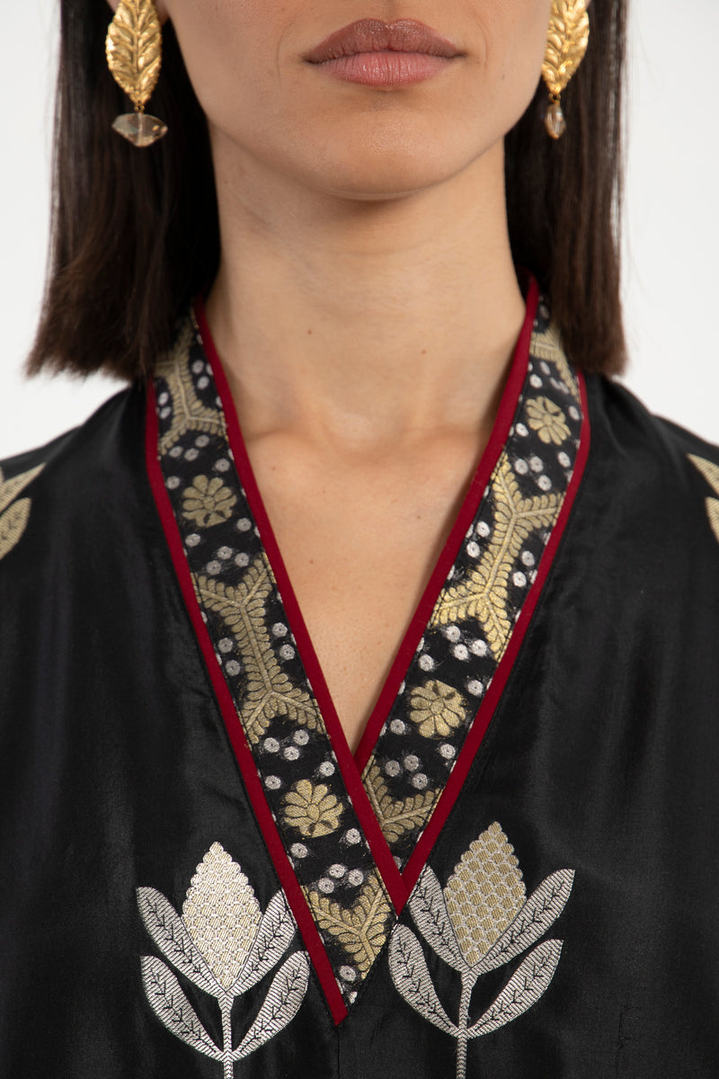 Soula Silk Black Embroidered Kaftan